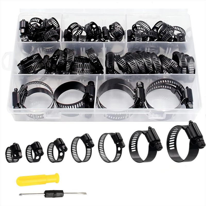 LAZIRO 60Pcs Hose clamp stainless steel Adjustable 6-38mm range worm gear hose clamps Assortment Kit for Plumbing, Automotive, Mechanical Applications (Black) - Image 1